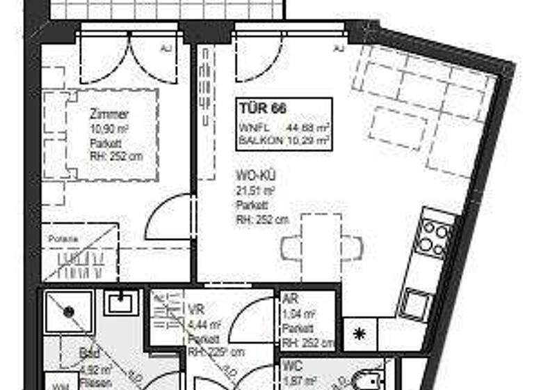 Wohnung zur Miete - Erstbezug 834 € 2 Zimmer 44,7 m² 6. Geschoss Wien 1150