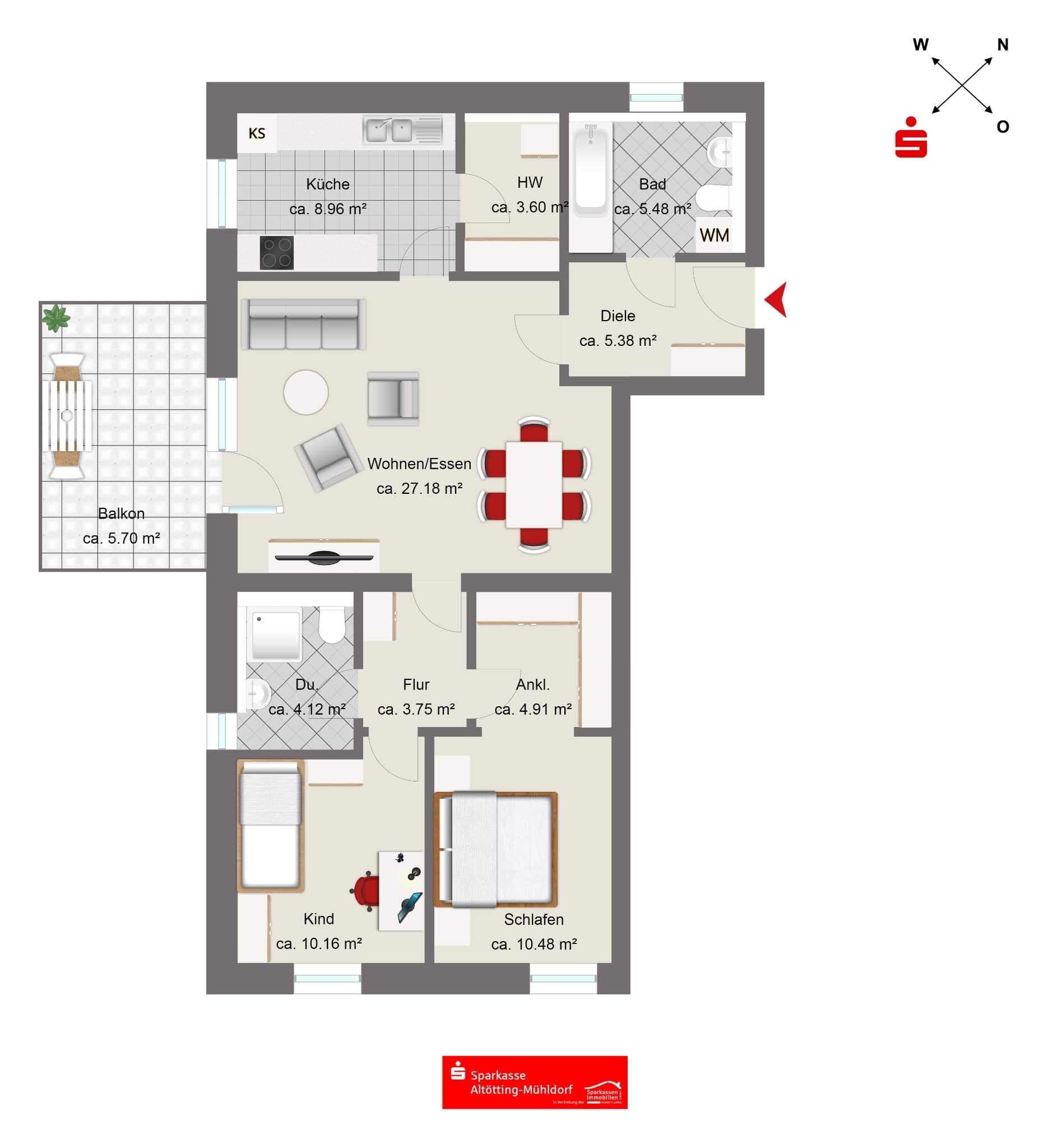 Wohnung zum Kauf provisionsfrei 479.000 € 3 Zimmer 89,7 m²<br/>Wohnfläche 3.<br/>Geschoss Burghausen Burghausen 84489