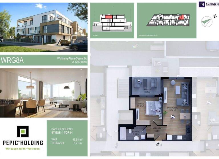 Wohnung zum Kauf - Erstbezug provisionsfrei 288.000 € 2 Zimmer 49,6 m² 2. Geschoss Wolfgang-Riese-Gasse Wien,Floridsdorf 1210