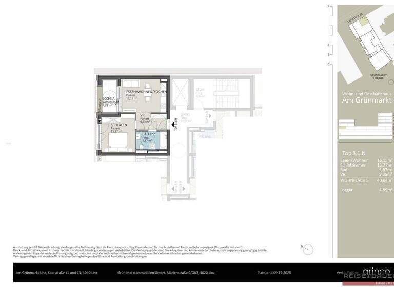 Wohnung zum Kauf - Erstbezug 316.500 € 2 Zimmer 40,6 m² 3. Geschoss Kaarstraße 11 und 13 Urfahr Linz 4040