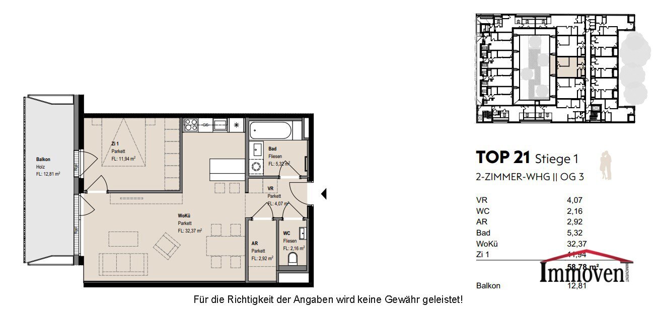 Wohnung zur Miete 1.477 € 2 Zimmer 58,8 m²<br/>Wohnfläche 3.<br/>Geschoss Apollogasse 16-18 Wien 1070