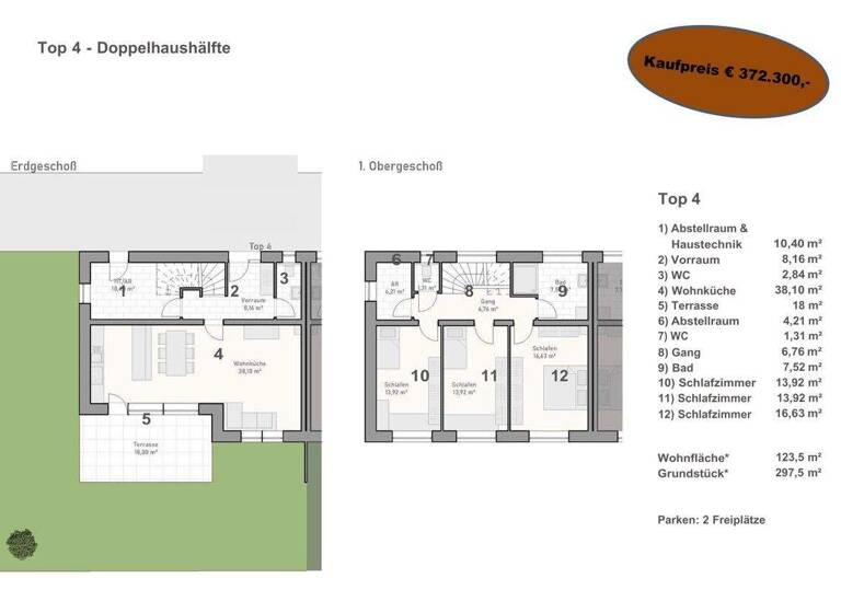 Doppelhaushälfte zum Kauf - Erstbezug 372.300 € 4 Zimmer 123 m² 297,5 m² Grundstück Allhartsberg / Kröllendorf 3365
