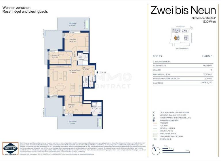 Wohnung zum Kauf - Erstbezug provisionsfrei 739.000 € 4 Zimmer 91,4 m² 5. Geschoss Wien 1230