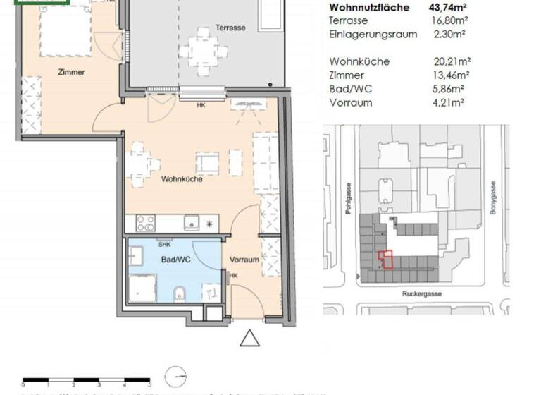 Wohnung zur Miete 754 € 2 Zimmer 43,7 m² 1. Geschoss Pohlgasse 26 Wien 1120
