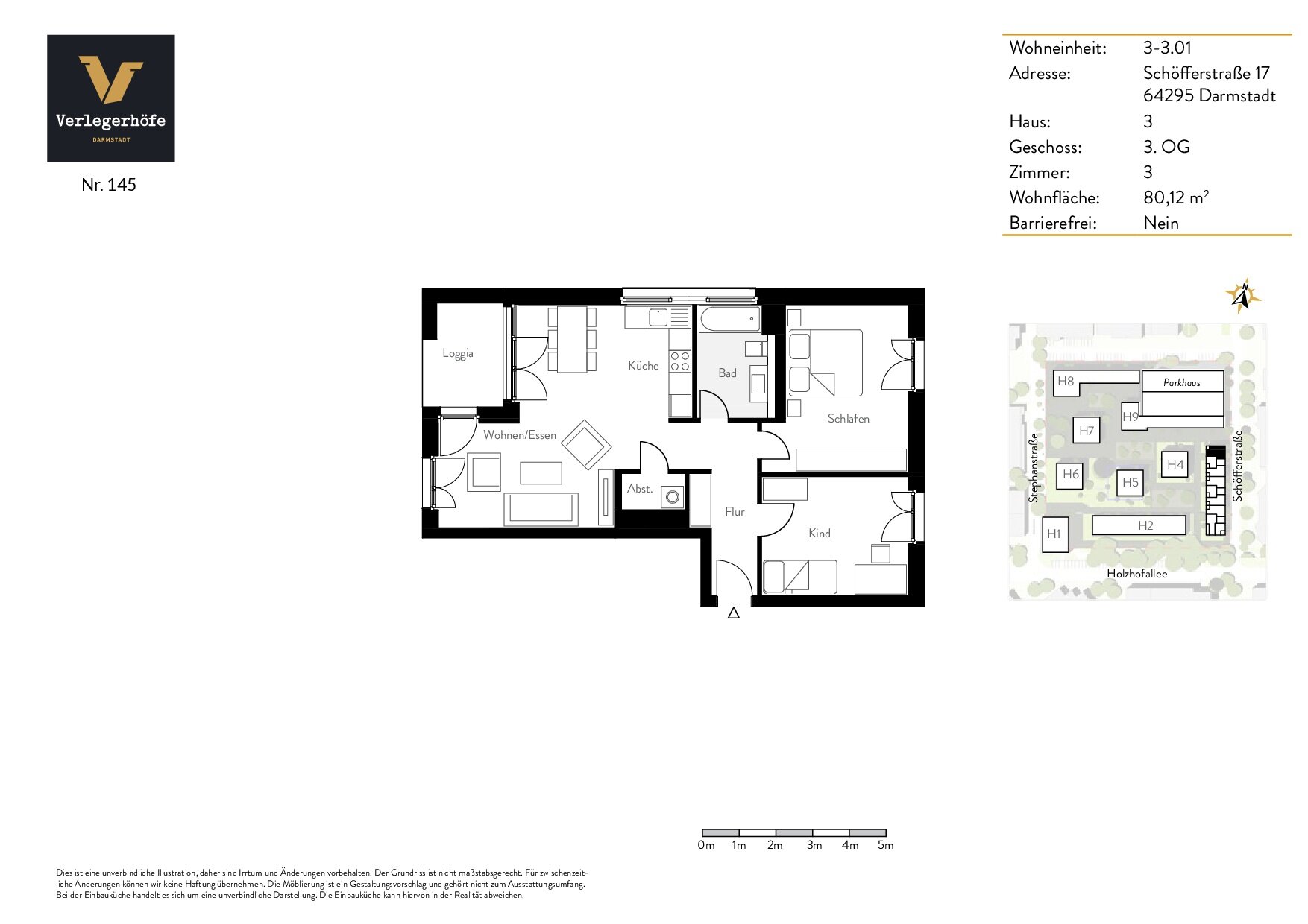 Wohnung zur Miete 1.420 € 3 Zimmer 80,1 m²<br/>Wohnfläche 3.<br/>Geschoss 01.02.2025<br/>Verfügbarkeit Schöfferstraße 17 Verlegerviertel Darmstadt 64295