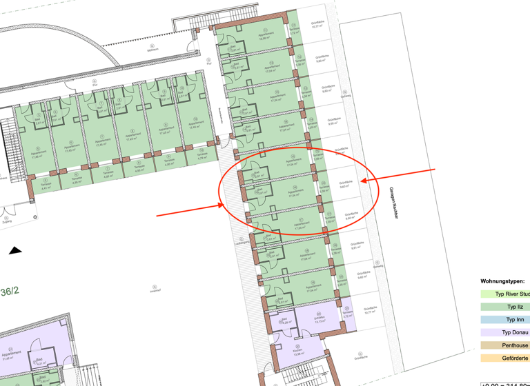 Terrassenwohnung zur Miete 475 € 1 Zimmer 20 m² Geschoss EG/5 frei ab sofort Spitalhofstraße 30 Haidenhof-Nord Passau 94032