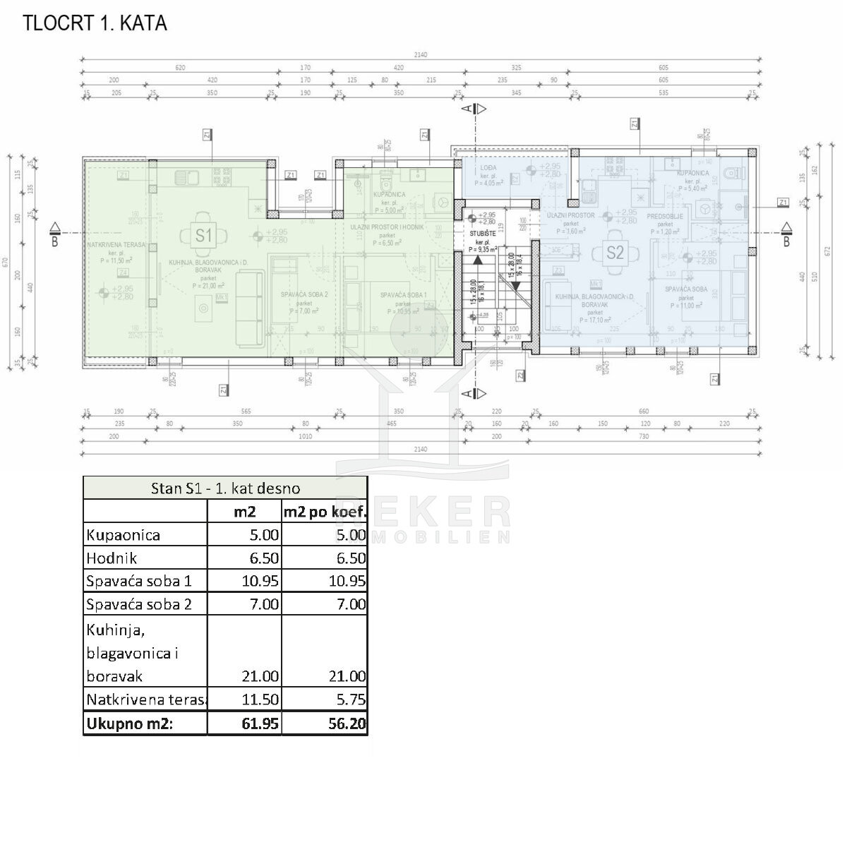 Wohnung zum Kauf 230.420 € 3 Zimmer 56 m²<br/>Wohnfläche 1.<br/>Geschoss Kozino 23000