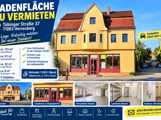 Büro zur Miete provisionsfrei 1.300 € 2 Zimmer 131 m² Bürofläche Tübinger Straße 32 Herrenberg Herrenberg 71083