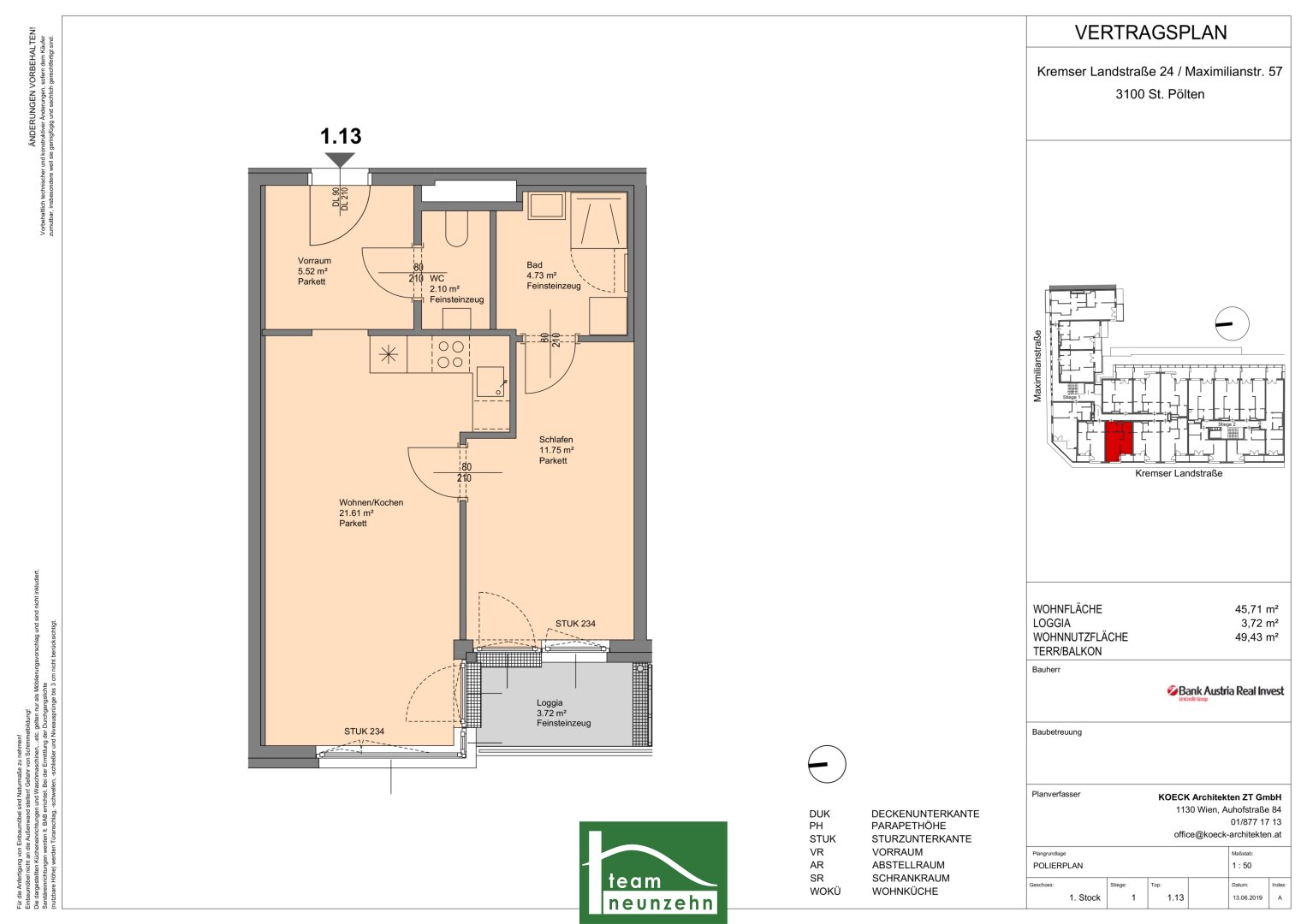 Wohnung zur Miete 612 € 2 Zimmer 49,1 m²<br/>Wohnfläche 1.<br/>Geschoss Kremser Landstraße 24 St. Pölten St. Pölten 3100