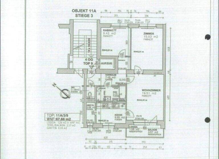 Wohnung zur Miete 1.087 € 3 Zimmer 67,7 m² 4. Geschoss Arsenal 11a Wien 1030