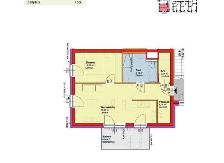 Wohnung zur Miete - Erstbezug 594 € 2 Zimmer 56,1 m² 1. Geschoss Palterndorf 2182