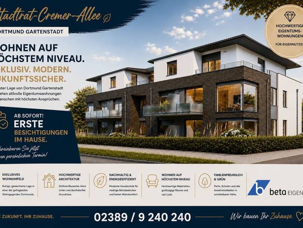 Wohnung zum Kauf - Erstbezug provisionsfrei 718.500 € 3,5 Zimmer 105 m² Stadtrat-Cremer-Allee Mitte Innenstadt-Nord 44141