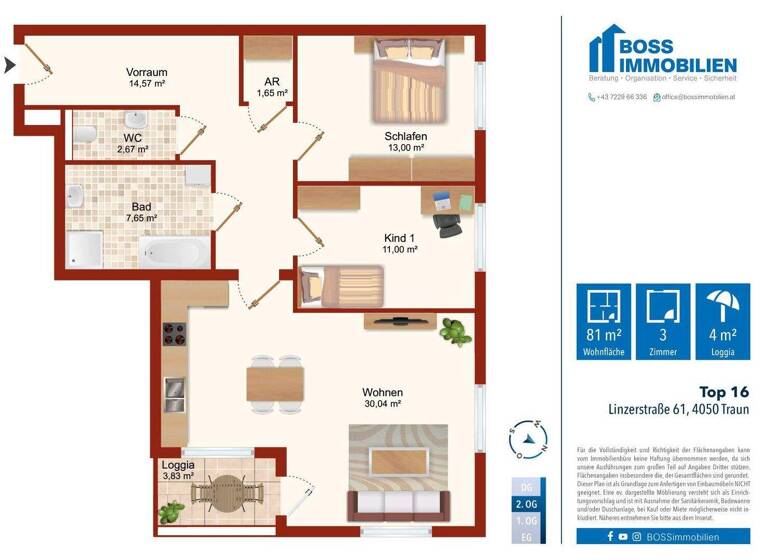 Wohnung zum Kauf - Erstbezug 377.000 € 3 Zimmer 80,6 m² 2. Geschoss Linzerstraße 61 Traun 4050