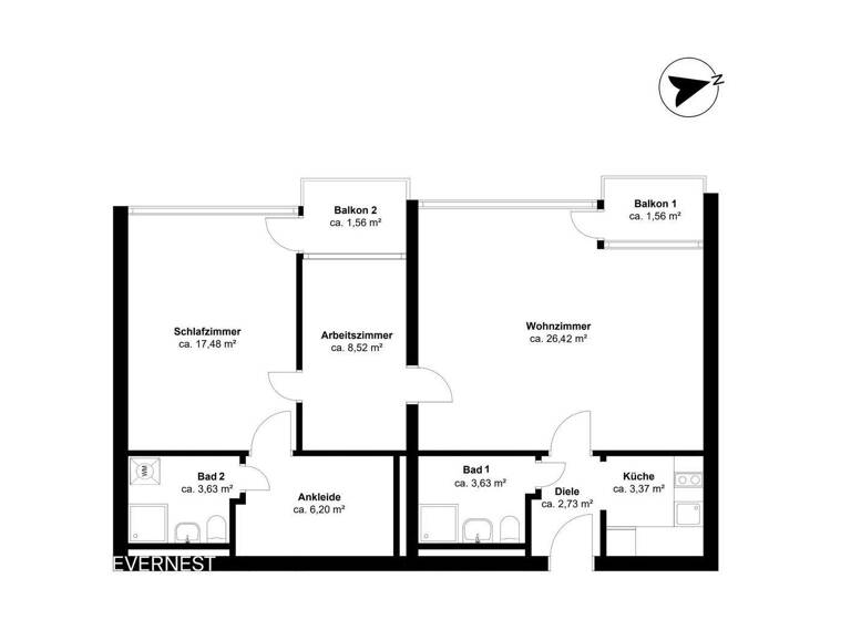 Wohnung zum Kauf 187.000 € 3 Zimmer 73 m² 3. Geschoss Laurensberg Aachen 52072