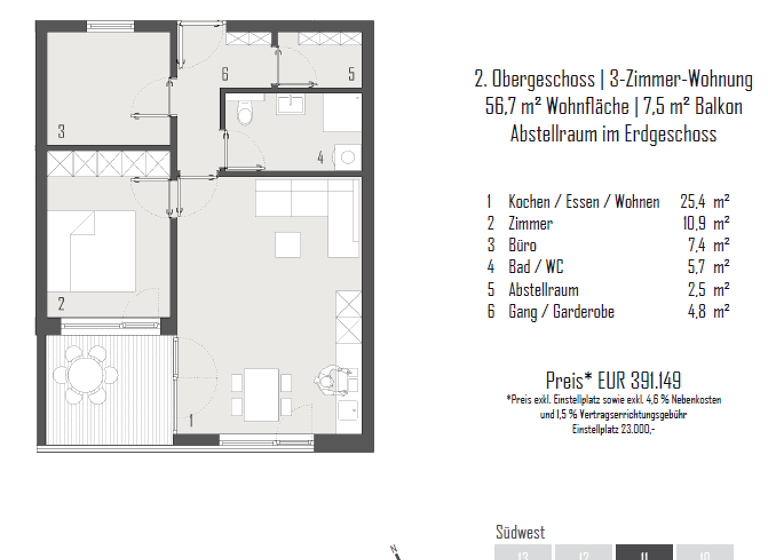 Terrassenwohnung zum Kauf - Erstbezug provisionsfrei 391.149 € 3 Zimmer 56,7 m² 2. Geschoss Gutenbergstraße 20a Hohenems 6845