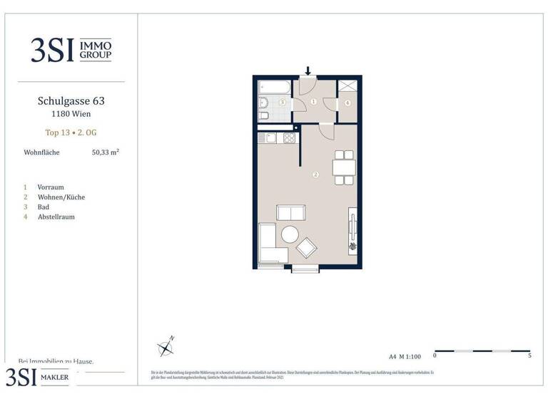 Studio zum Kauf 221.148 € 1 Zimmer 50,3 m² 2. Geschoss Schulgasse 63 Wien 1180