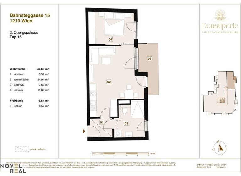 Wohnung zum Kauf - Erstbezug 349.000 € 2 Zimmer 47,7 m² 2. Geschoss Wien 1210