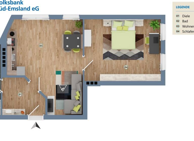 Wohnung zum Kauf provisionsfrei 195.000 € 2 Zimmer 45,3 m²<br/>Wohnfläche Schlagvorder Straße 9 Innenstadt 15 Osnabrück 49074