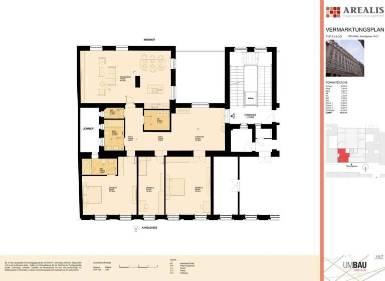 Wohnung zur Miete - Erstbezug 2.835 € 4 Zimmer 189 m² 3. Geschoss Kandlgasse 19-21 Wien,Neubau 1070
