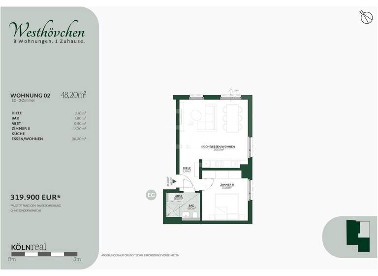 Wohnung zum Kauf - Erstbezug provisionsfrei 319.900 € 2 Zimmer 48,2 m² EG Oberstraße 55 Westhoven Köln 51149