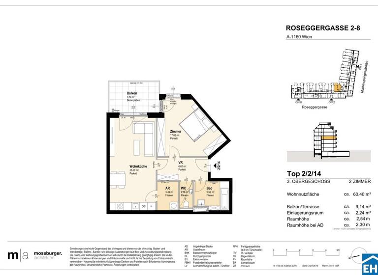 Wohnung zum Kauf - Erstbezug 388.800 € 2 Zimmer 60,4 m² 3. Geschoss Roseggergasse Wien 1160