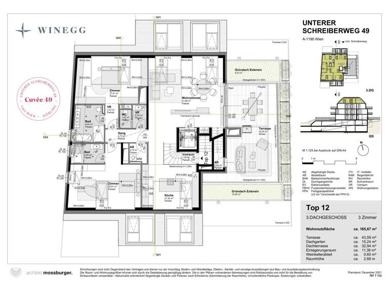 Wohnung zum Kauf - Erstbezug 1.990.000 € 3 Zimmer 165,6 m² 4. Geschoss Unterer Schreiberweg 49 Wien 1190