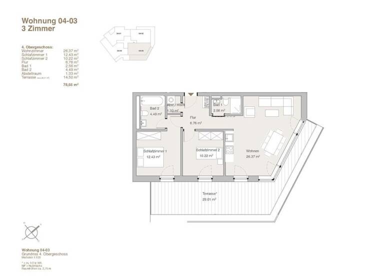 Penthouse zum Kauf 534.495 € 3 Zimmer 78,7 m²<br/>Wohnfläche 4.<br/>Geschoss ab sofort<br/>Verfügbarkeit Ruhlsdorfer Platz 3 Teltow Teltow 14513