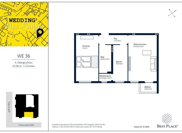 Wohnung zum Kauf provisionsfrei 252.000 € 2 Zimmer 64 m² 4. Geschoss Transvaalstraße 11 Wedding Berlin 13351