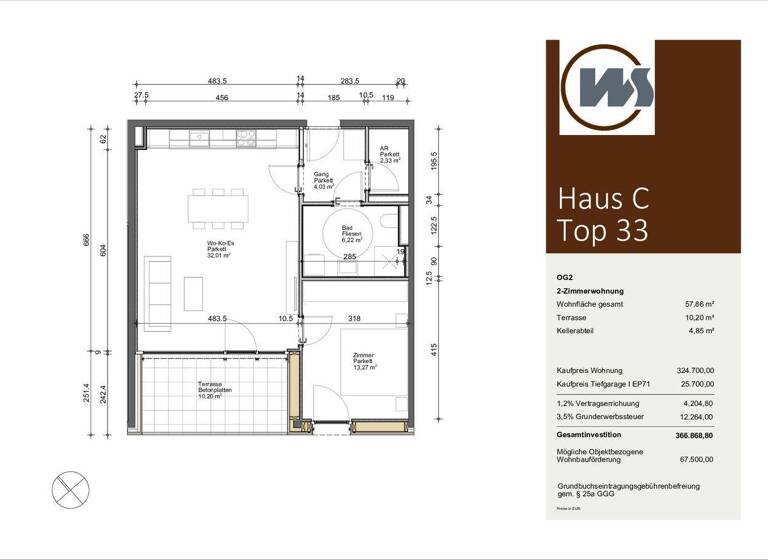 Wohnung zum Kauf - Erstbezug 324.700 € 2 Zimmer 57,9 m² 2. Geschoss frei ab 01.11.2026 Gantschierstraße 10 Schruns 6780
