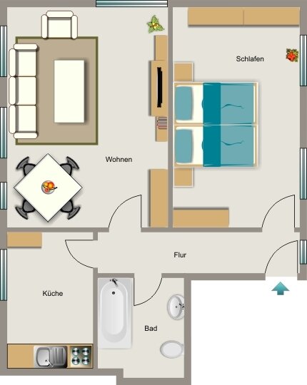 Wohnung zur Miete 401 € 2,5 Zimmer 57,2 m²<br/>Wohnfläche 1.<br/>Geschoss Möhlenkampstraße 18 Beeck Duisburg 47139