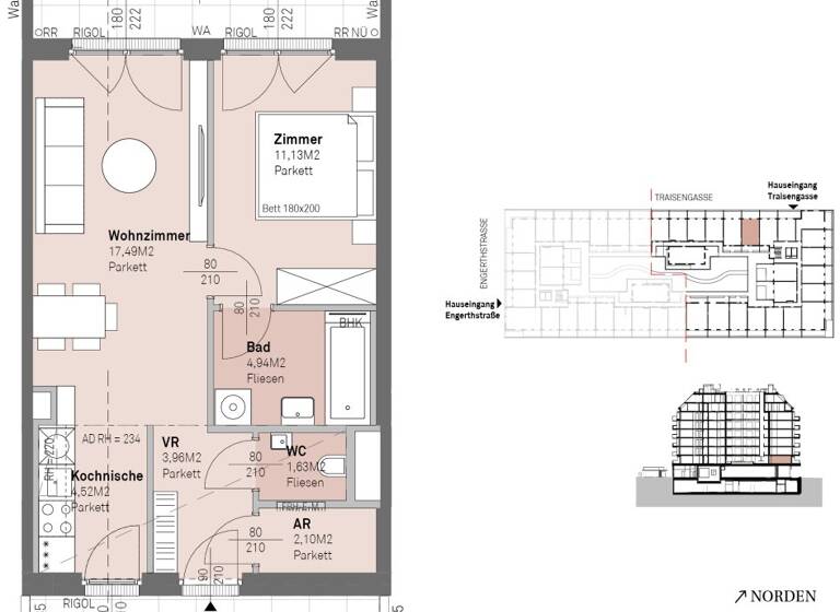 Wohnung zum Kauf - Erstbezug 287.200 € 2 Zimmer 45,8 m² 1. Geschoss frei ab 30.06.2028 Traisengasse 20-22 Wien 1200