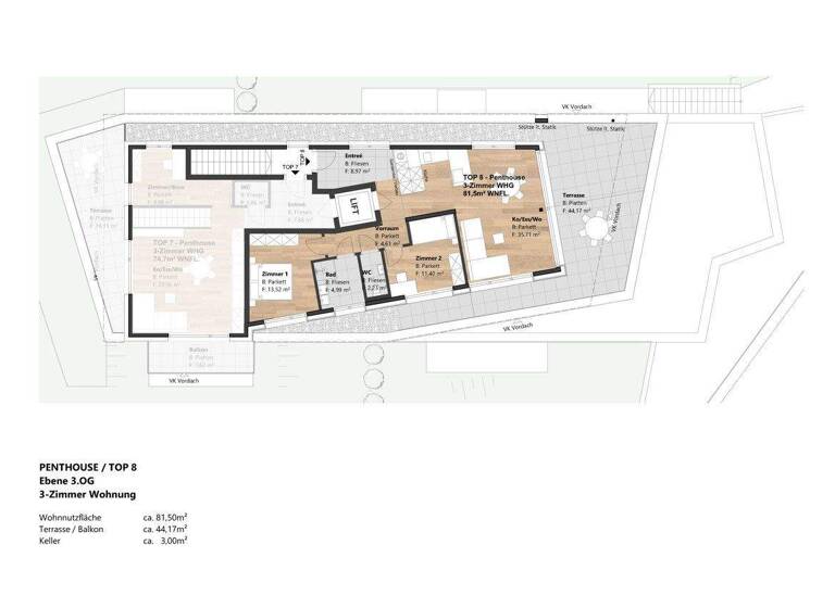 Penthouse zum Kauf - Erstbezug 734.000 € 3 Zimmer 81,5 m² 3. Geschoss Mötz 6423