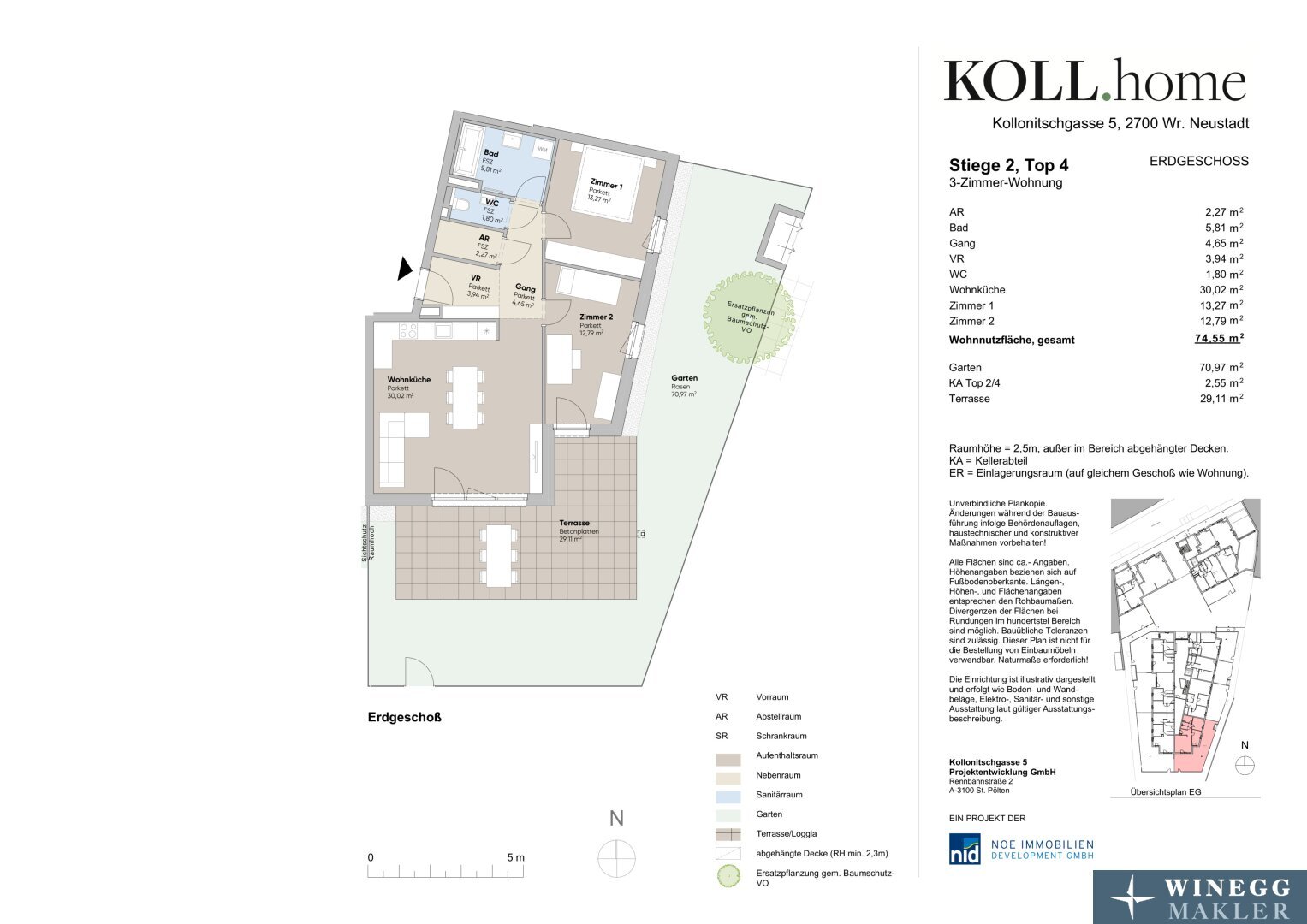 Wohnung zum Kauf provisionsfrei 358.000 € 3 Zimmer 74,6 m²<br/>Wohnfläche EG<br/>Geschoss Kollonitschgasse 5 Wiener Neustadt 2700