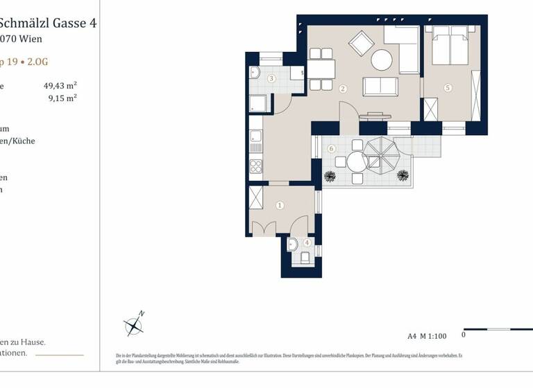 Wohnung zum Kauf - Erstbezug 375.000 € 2 Zimmer 49,4 m² 2. Geschoss Wien 1020