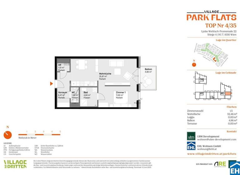 Wohnung zum Kauf - Erstbezug 436.000 € 2 Zimmer 52,5 m² 7. Geschoss Ljuba-Welitsch-Promenade 22 Wien 1030