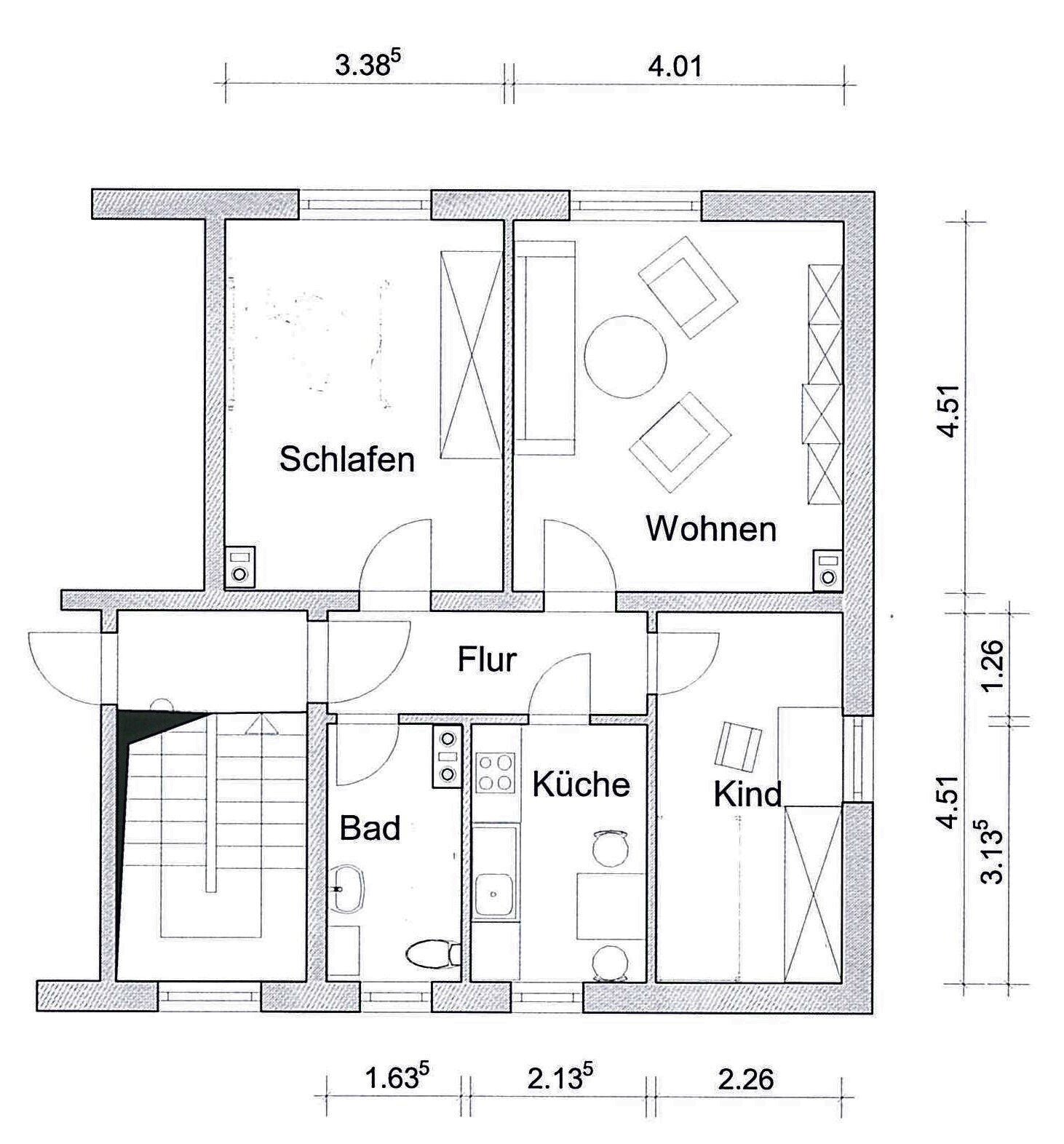 Wohnung zur Miete 347 € 2,5 Zimmer 57,8 m²<br/>Wohnfläche 2.<br/>Geschoss ab sofort<br/>Verfügbarkeit Straße des Friedens 31c Neukirchen Borna 04552