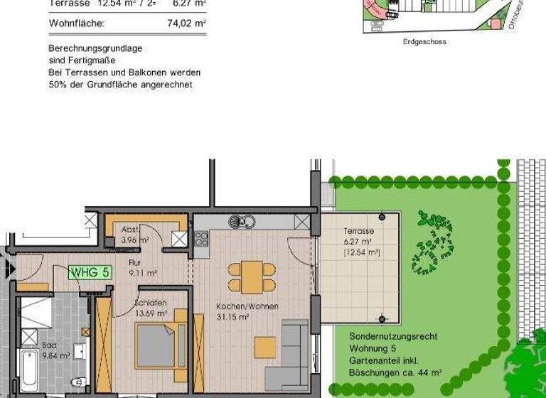 Terrassenwohnung zum Kauf - Erstbezug 319.000 € 2 Zimmer 74 m² EG Attenhausen Sontheim-Attenhausen 87776