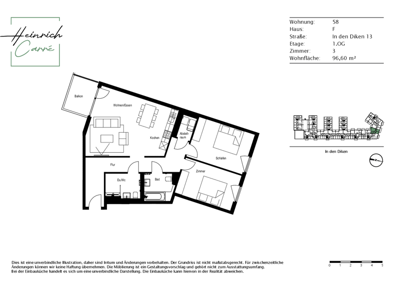 Wohnung zur Miete 1.595 € 3 Zimmer 96,6 m² 1. Geschoss In den Diken 13 Rath Düsseldorf 40472