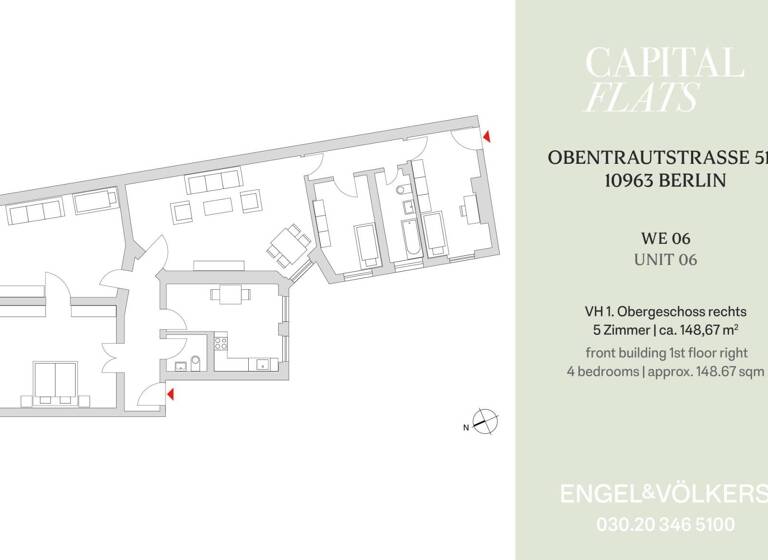 Wohnung zum Kauf provisionsfrei 750.000 € 5 Zimmer 148,7 m²<br/>Wohnfläche 1.<br/>Geschoss Obentrautstraße 51 Kreuzberg Berlin 10963