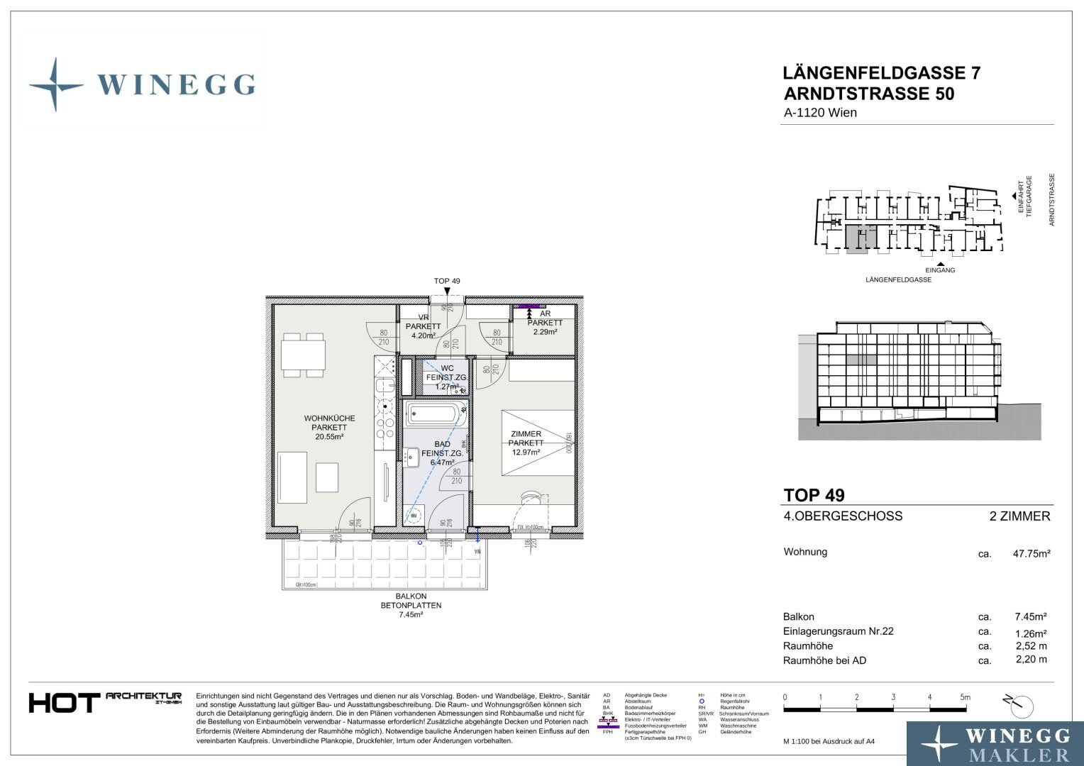 Wohnung zum Kauf provisionsfrei 355.600 € 2 Zimmer 47,8 m²<br/>Wohnfläche 4.<br/>Geschoss Arndtstraße 50 Wien 1120