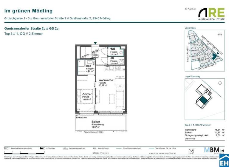 Wohnung zum Kauf - Erstbezug provisionsfrei 267.000 € 2 Zimmer 45,6 m² 1. Geschoss Guntramsdorfer Straße 2c Mödling 2340