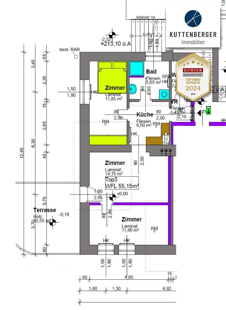 Wohnung zur Miete 551 € 2,5 Zimmer 55,2 m²<br/>Wohnfläche Ufergasse 98 Rehberg Krems an der Donau 3500