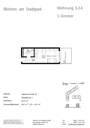 Wohnung zum Kauf provisionsfrei als Kapitalanlage geeignet 198.000 € 1 Zimmer 31,1 m² Unghauser Straße 10 Burghausen Burghausen 84489