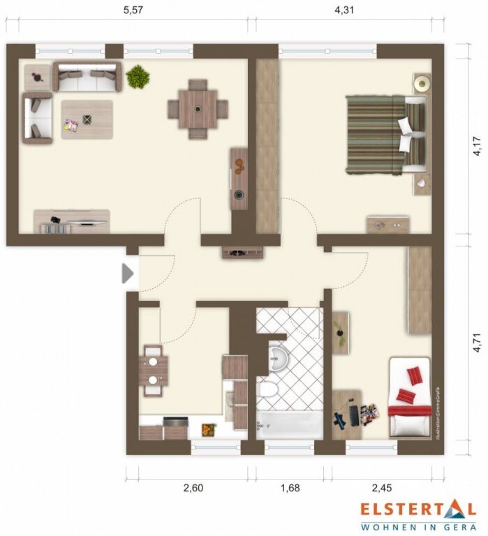 Wohnung zur Miete 489 € 3 Zimmer 70 m²<br/>Wohnfläche 1.<br/>Geschoss Trebnitzer Straße 9 Stadtmitte Nord Gera 07545