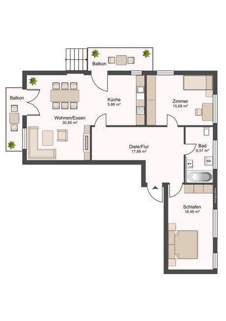 Wohnung zur Miete 1.100 € 3 Zimmer 99,2 m²<br/>Wohnfläche 2.<br/>Geschoss 01.04.2025<br/>Verfügbarkeit Peter und Paul Landshut 84028