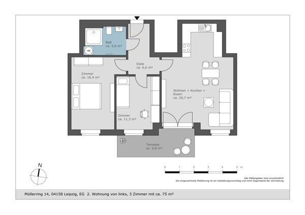 Wohnung zur Miete 975 € 3 Zimmer 75 m²<br/>Wohnfläche Müllerring 14 Lindenthal Leipzig 04158