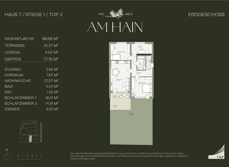 Wohnung zum Kauf - Erstbezug 790.000 € 4 Zimmer 88,1 m² EG Bauernfeldgasse Wien, Döbling / Wien 19., Döbling 1190
