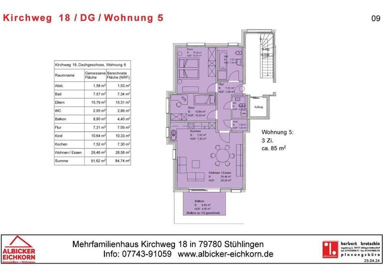Wohnung zum Kauf provisionsfrei 382.500 € 3 Zimmer 85 m² 3. Geschoss Kirchweg 18 Stühlingen 79780