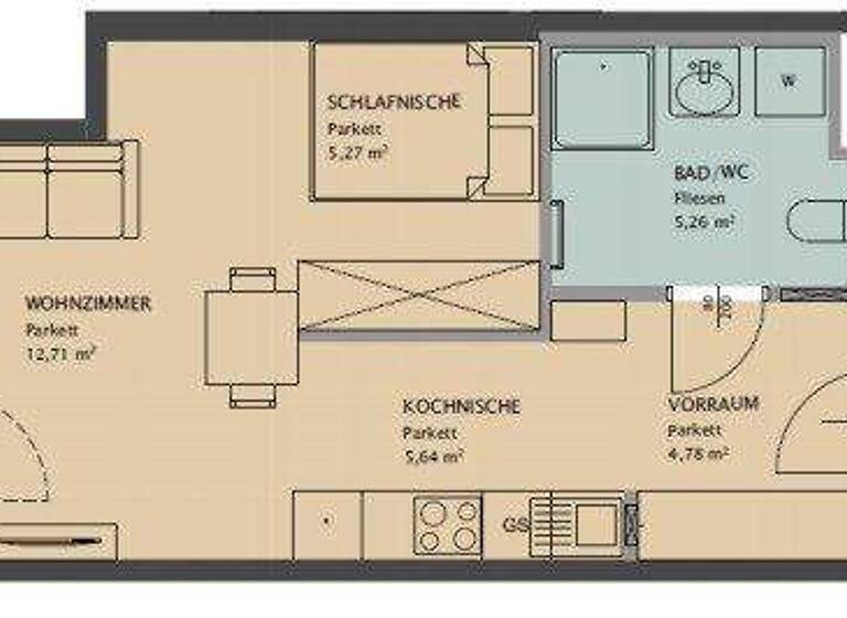 Wohnung zur Miete 687 € 1,5 Zimmer EG Meldemannstraße Wien 1200