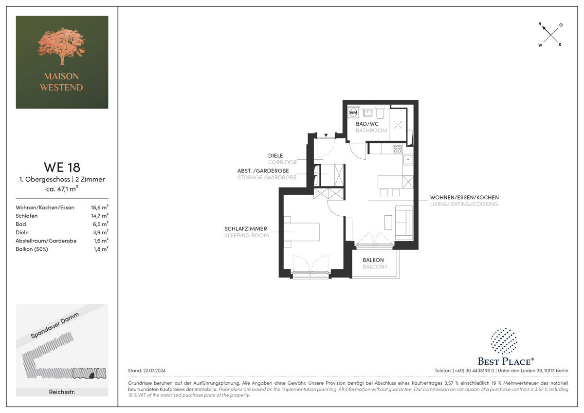 Wohnung zum Kauf 365.660 € 2 Zimmer 47,1 m²<br/>Wohnfläche 1.<br/>Geschoss Reichsstraße 56 Westend Berlin 14052